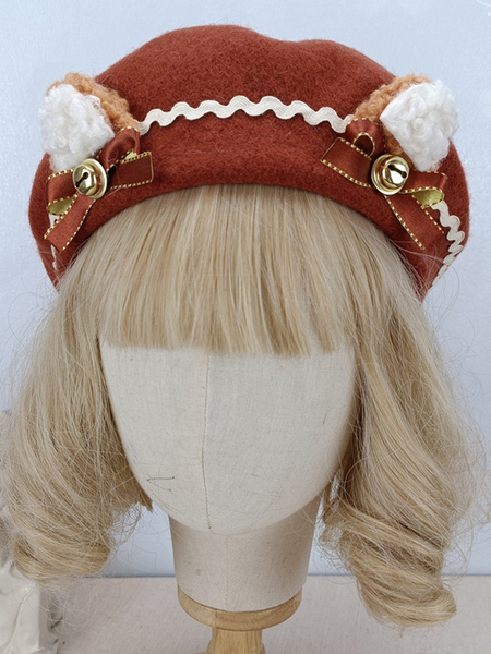 Image of Cappello Lolita stile ROCOCO Accessorio con volant e fiocchi Accessori Lolita in poliestere mogano
