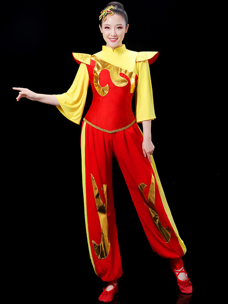 Image of Costumi cinesi per adulti Set di poliestere asiatico rosso Costumi festivi