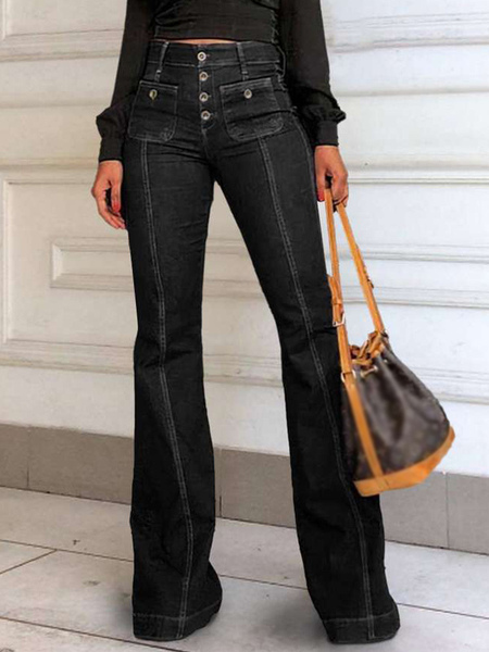 Image of Bottoni jeans a vita alta con gamba svasata Pantaloni affascinanti