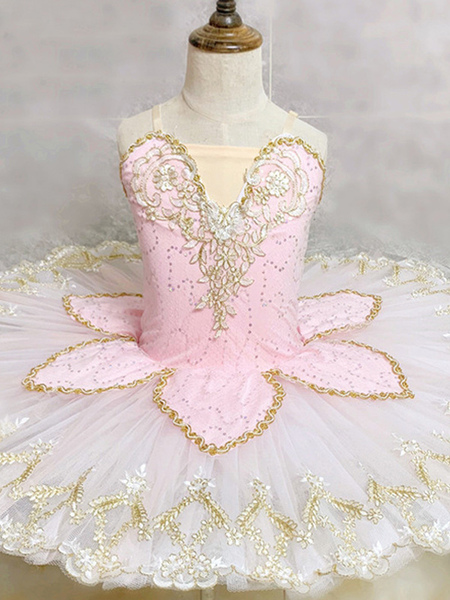 Image of Costumi di danza classica Rosa Per donna Ballerina per adulti Con paillettes Applique Abito in poliestere di pizzo Completo da prestazione