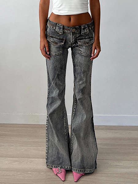 Image of Jeans svasati tasche a vita bassa con cerniera Pantaloni giornalieri in grigio