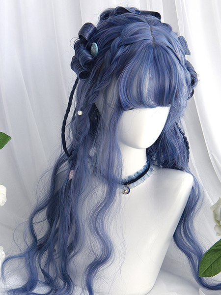 Image of Parrucche Sweet Lolita Accessori Lolita blu in fibra lunga resistente al calore
