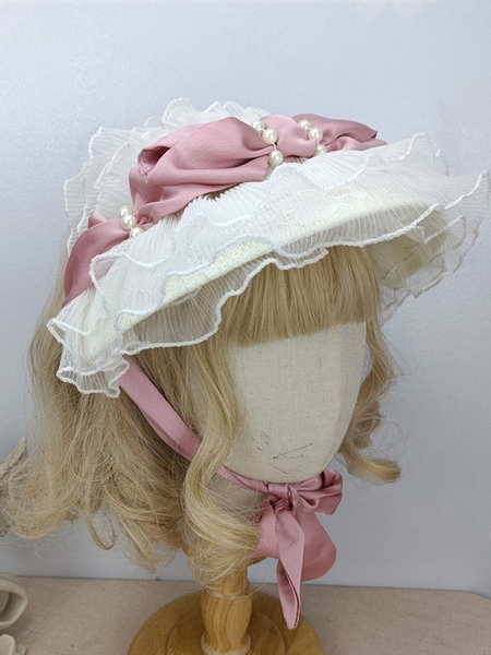 Image of Dolce cappello Lolita Accessorio con volant di perle Poliestere Accessori Lolita bianchi