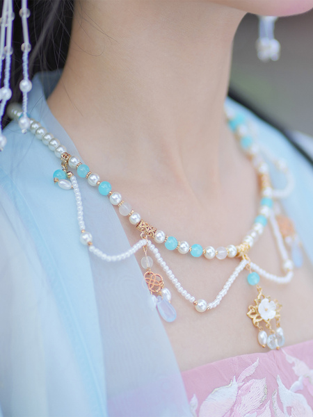 Image of Accessori Lolita stile cinese Girocollo in metallo con perle bianche Varie