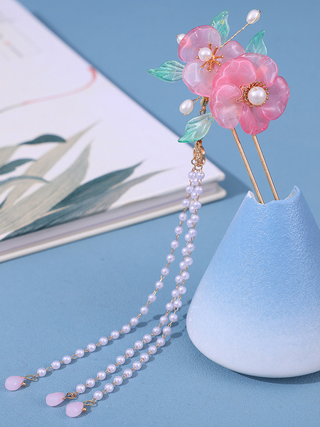 Image of Accessori Lolita stile cinese Fiori rosa Perle Copricapo in metallo Varie
