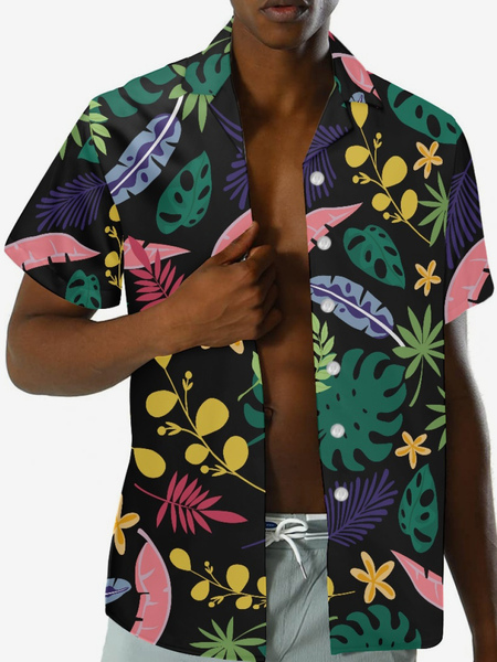 Image of Camicia casual da uomo Top casual da uomo con stampa tropicale