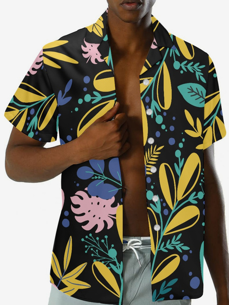 Image of Camicia da uomo a maniche corte Hawaii con stampa vegetale. Top da vacanza