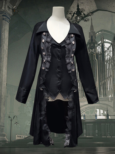 Image of Costumi retrò neri Costume da uomo di Maria Antonietta Bottoni in pizzo Soprabito in poliestere Costume retrò del XVIII secolo