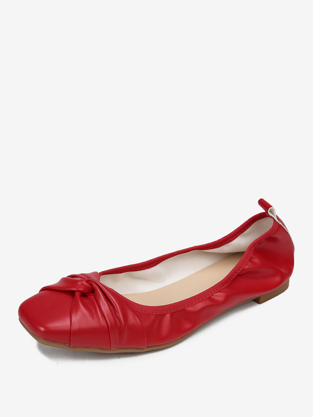 ballerines rouges femmes nœuds bout carré noué chaussures à enfiler