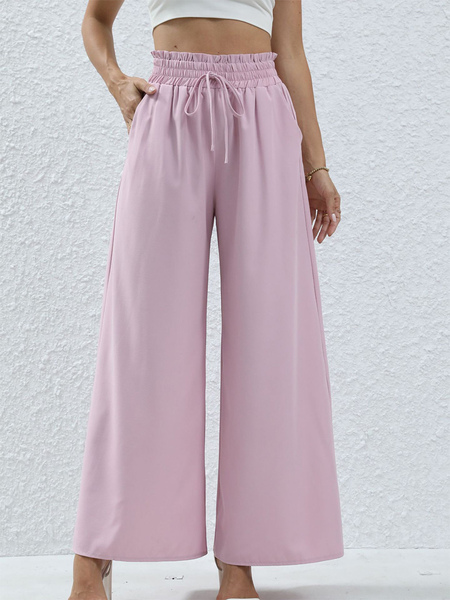 pantalon large décontracté oversize taille haute en polyester à lacets rose