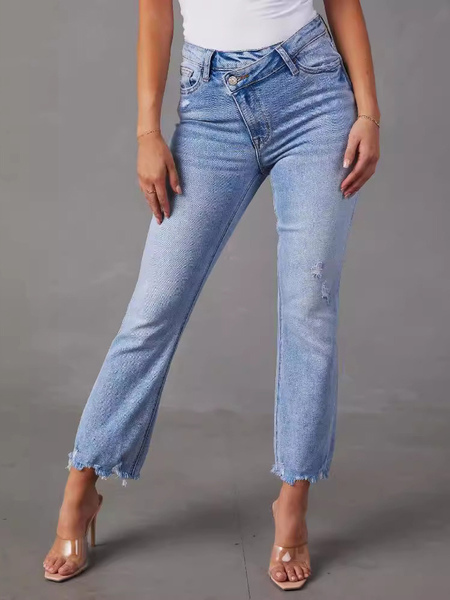 Image of Jeans da donna moda poliestere invecchiato bicolore