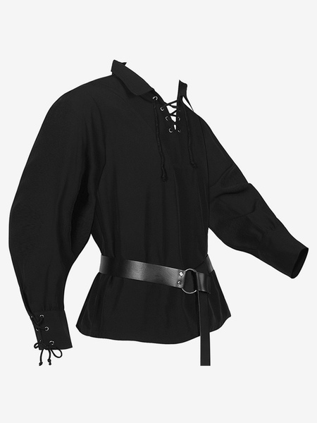 Image of Costumi retrò per uomo a maniche lunghe in poliestere elegante vintage nero