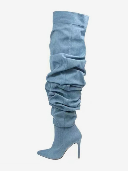 Image of Stivali sopra il ginocchio Stivali alti alla coscia con tacco alto a punta blu