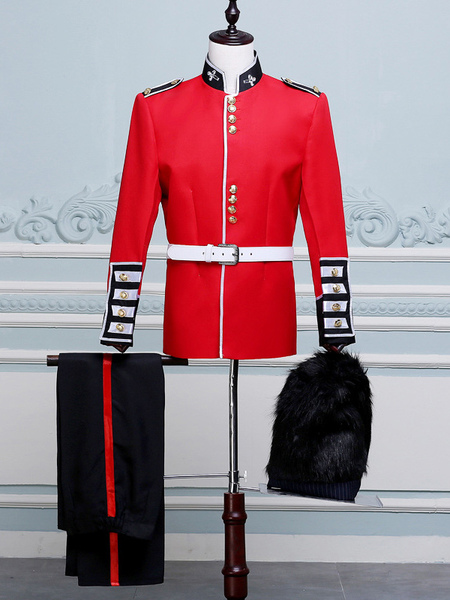 ensemble vintage rouge royal manches longues chapeau en fiber de polyester costumes rétro pour hommes