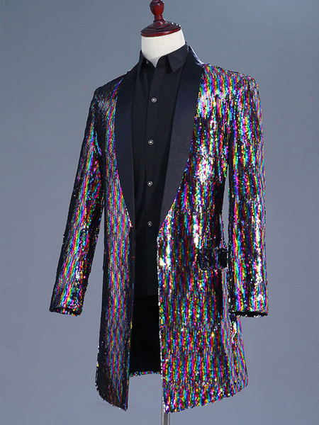manteau long à paillettes pour hommes tenue de danse rock des années 80 pour performance sur scène rétro