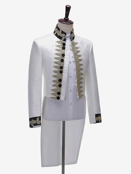 haut de cour royale rétro blanc pour hommes pardessus élégant à manches longues costumes de spectacle rétro