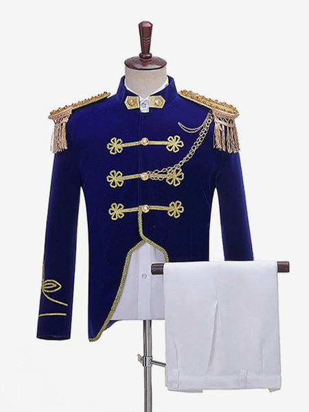 Image of Costumi da corte reale retrò blu da uomo Uniformi della banda militare della marina Costume da marinaio