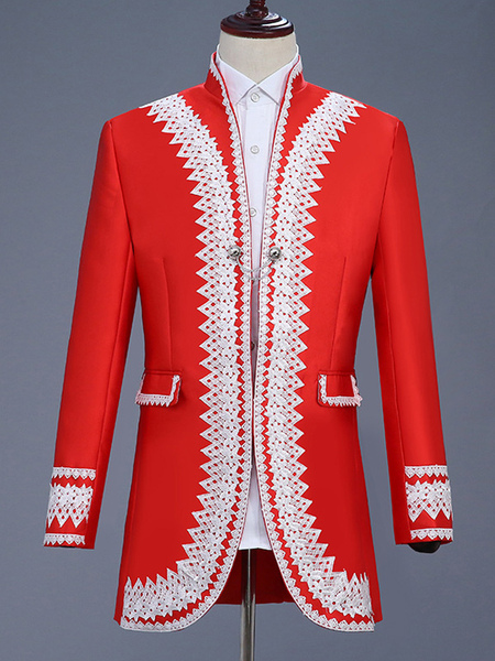 Image of Costumi retrò per uomo a maniche lunghe in poliestere elegante vintage rosso