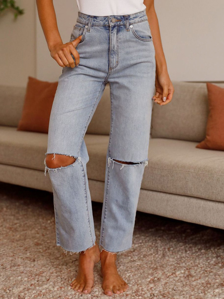 Image of Jeans da donna Chic a vita rialzata in cotone