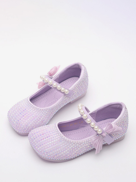 Image of Scarpe da ragazza di fiori Scarpe da festa con fiocchi in pelle PU viola per bambini