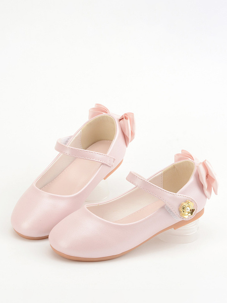 Image of Scarpe da ragazza di fiori Scarpe da festa con fiocchi in pelle PU rosa per bambini