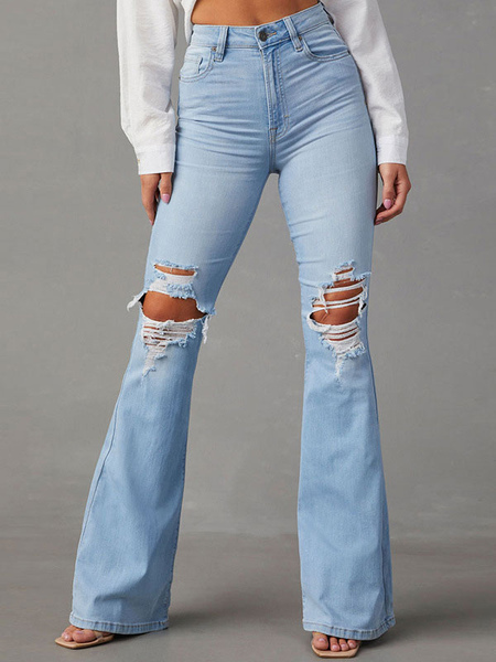 Image of Jeans da donna casual a vita rialzata in poliestere