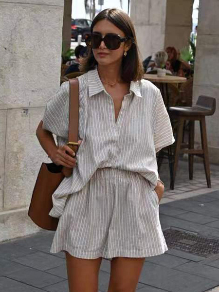 Image of Set Pantaloni Grigio Chic Stripes Street Wear Cotone