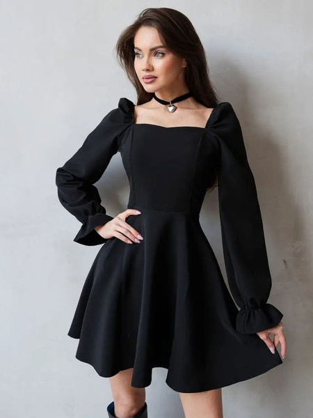 Image of Abito nero convertibile a maniche lunghe elegante laurea abiti corti altalena