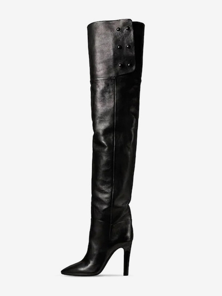 Image of Stivali sopra il ginocchio Stivali alti alla coscia con tacco a spillo a punta da donna neri