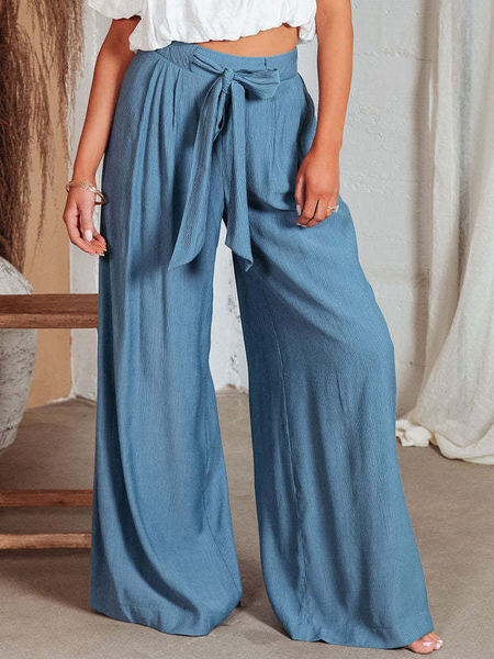 Image of Pantaloni Pantaloni blu in poliestere con lacci