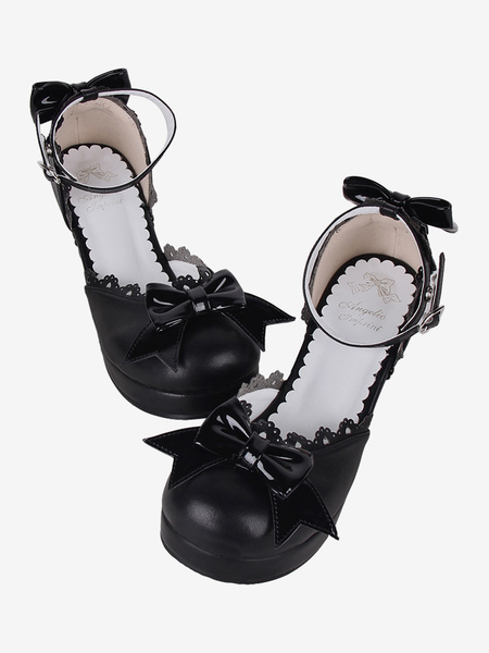 Image of Sandali Lolita gotici con fiocchi Scarpe estive Lolita nere con fiocco in punta aperta