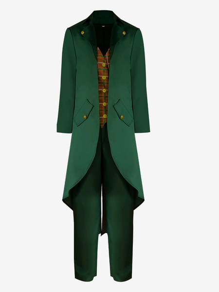 Image of Costumi retrò per uomo a maniche lunghe scozzesi in poliestere retrò vintage verde