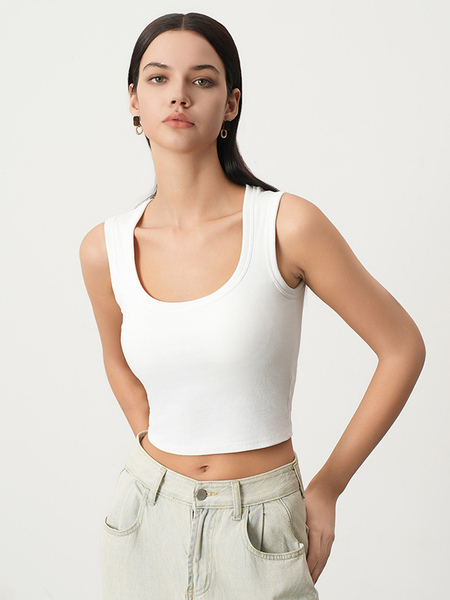 Image of Camicie bianche con scollo a U semplici e versatili casual da strada estivi