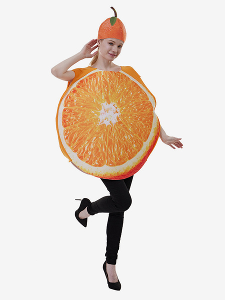 Image of Costume divertente per fetta di frutta di Halloween costume arancione per adulti costume da bar per feste di verdure