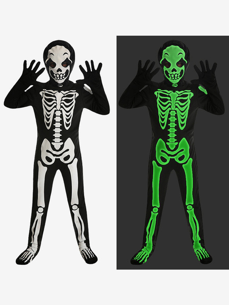 Image of Costume da festa in un pezzo del costume da fantasma di scena del costume cosplay dell&#39;osso del fantasma del cranio bianco per bambini di Halloween