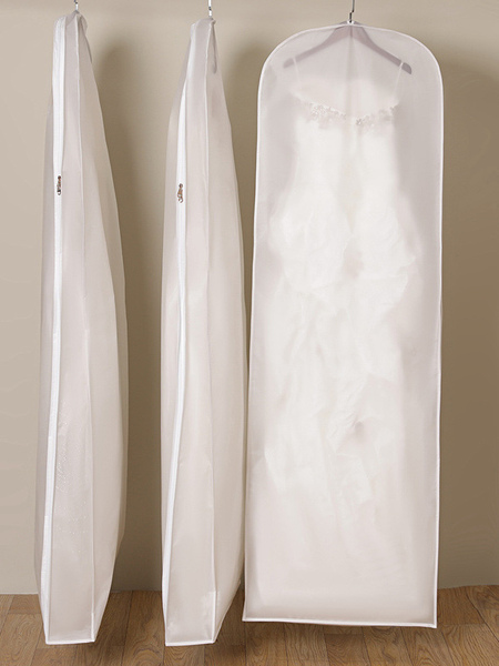 Image of Copertura antipolvere per abito da sposa Borsa per abito a coda lunga ispessita bianca su entrambi i lati in tessuto non tessuto allargato