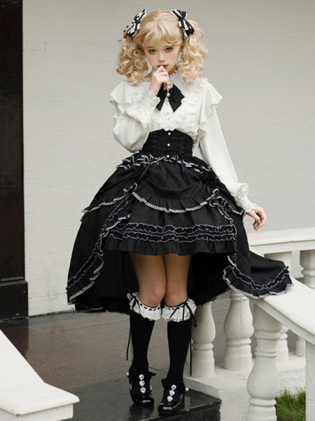 Image of Camicette Lolita accademiche Top Lolita bianco Camicia Lolita a maniche lunghe con volant in pizzo
