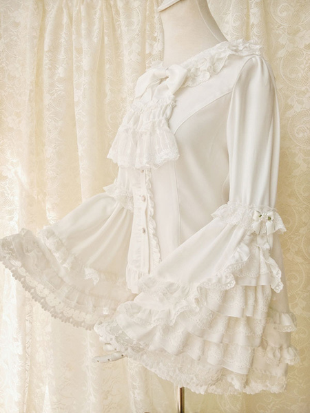 Image of Camicette Lolita stile ROCOCO Camicetta a maniche lunghe in pizzo con fiocchi Top Lolita Camicia Lolita bianca ecru