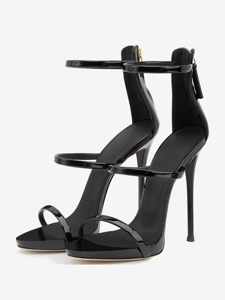 sandales noires à talons hauts chaussures habillées à talons aiguilles verni sexy à lanières