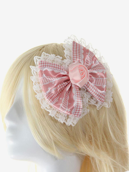 Image of Fiore rosa pizzo Chic archi accessori per capelli sintetico Lolita