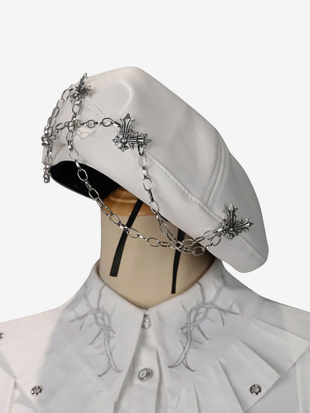 chapeau lolita de l&#39;armée accessoire à franges blanches étoiles imprimer accessoires lolita en cuir pu