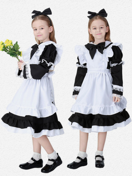 Image of Genitore-bambino lolita nero abito op pizzo lolita un pezzo abiti