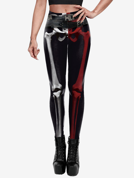 Image of Costumi di Halloween per le donne Pantaloni skinny in poliestere elasticizzato spaventoso nero carne rossa Costumi per le feste