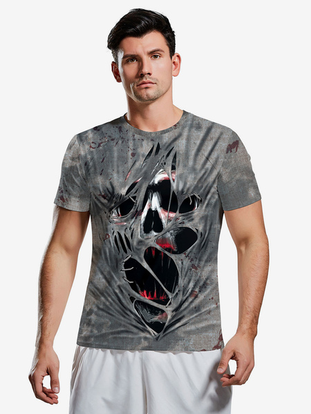 Image of Costumi di Halloween T-shirt con stampa teschio spaventoso grigio Costumi festivi