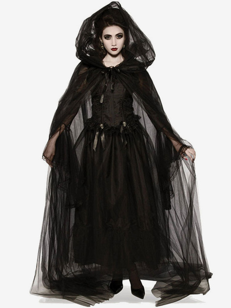 Image of Costumi della morte di Halloween Mantello spaventoso nero Abito in pizzo di poliestere Costumi per le feste