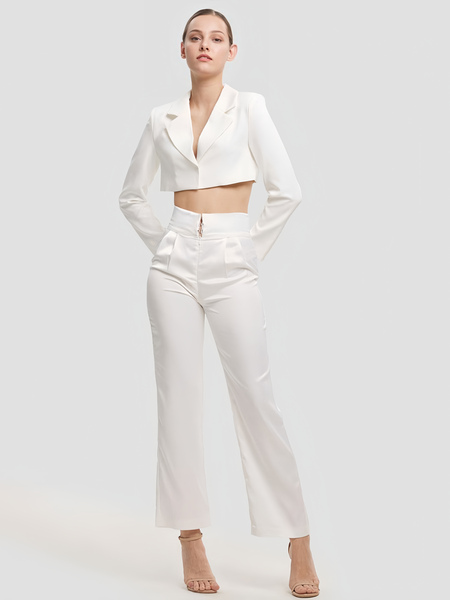 Image of Completo blazer e pantalone Set due pezzi bianco a vita alta 2024