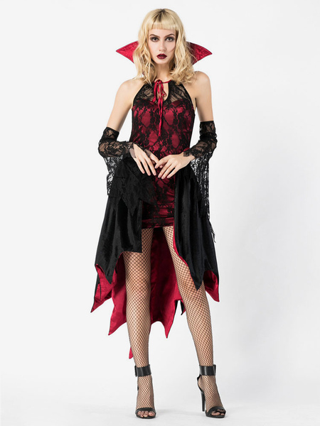Image of Carnevale Costumi di Halloween 2024 Rosso Vestito di Pizzo Vampiro 2 Pezzi Costumi di Vacanza Halloween