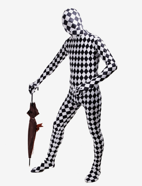 Image of Carnevale Costume di Zentai Lycra mimetico di bianco e nero del corpo intero Halloween