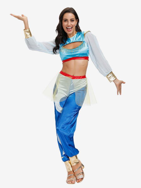 Image of Costume di danza del ventre Jasmine Aladdin Halloween Set da 2 pezzi
