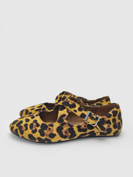 ballerines en velours léopard côtelé à bout rond boucle chaussures femmes